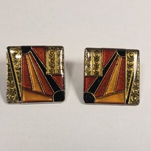 A pair of red, black and gold-coloured earrings Art Deco